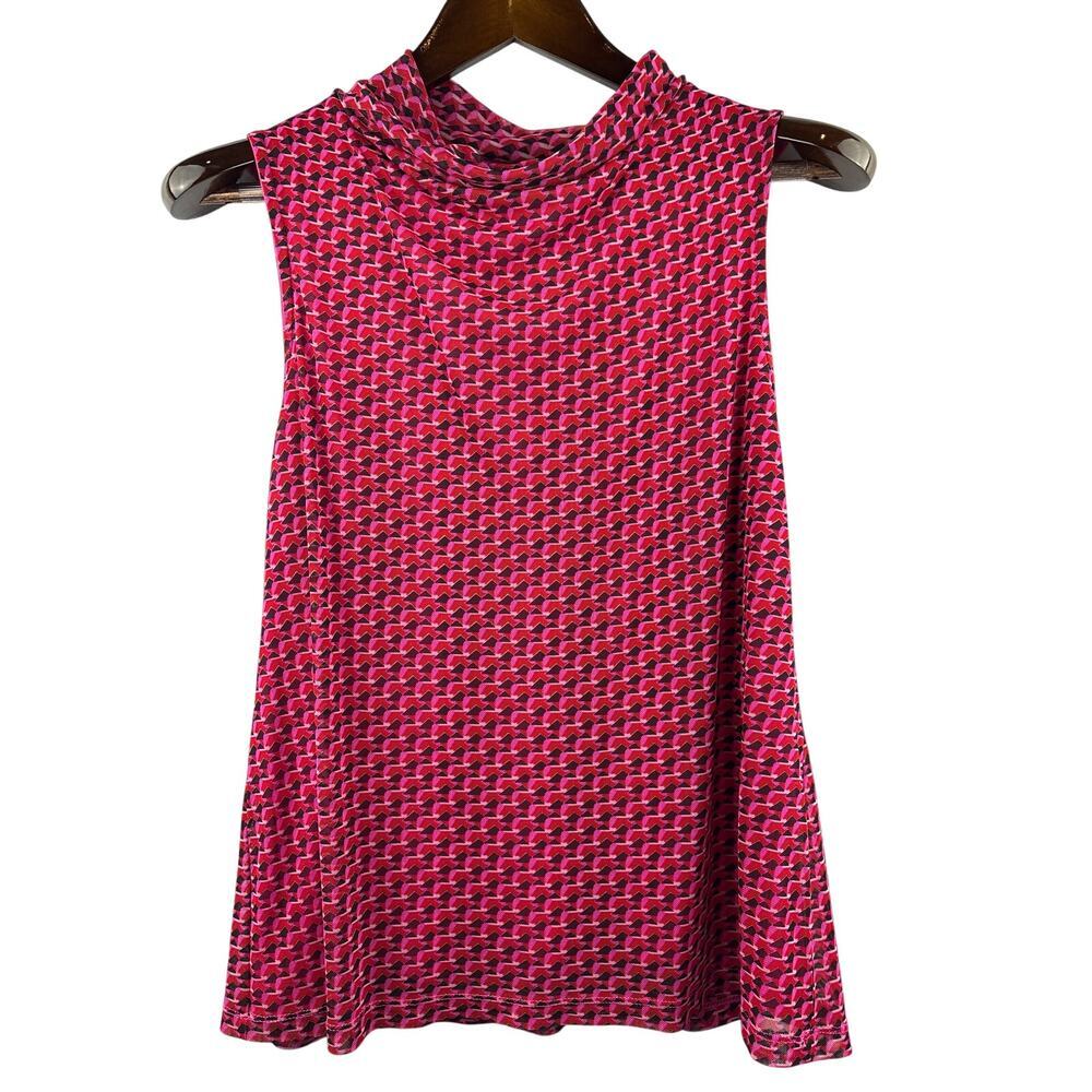 Women’s Halogen Size 1 Red, Pink, & Black Patterned Sleeveless Blouse